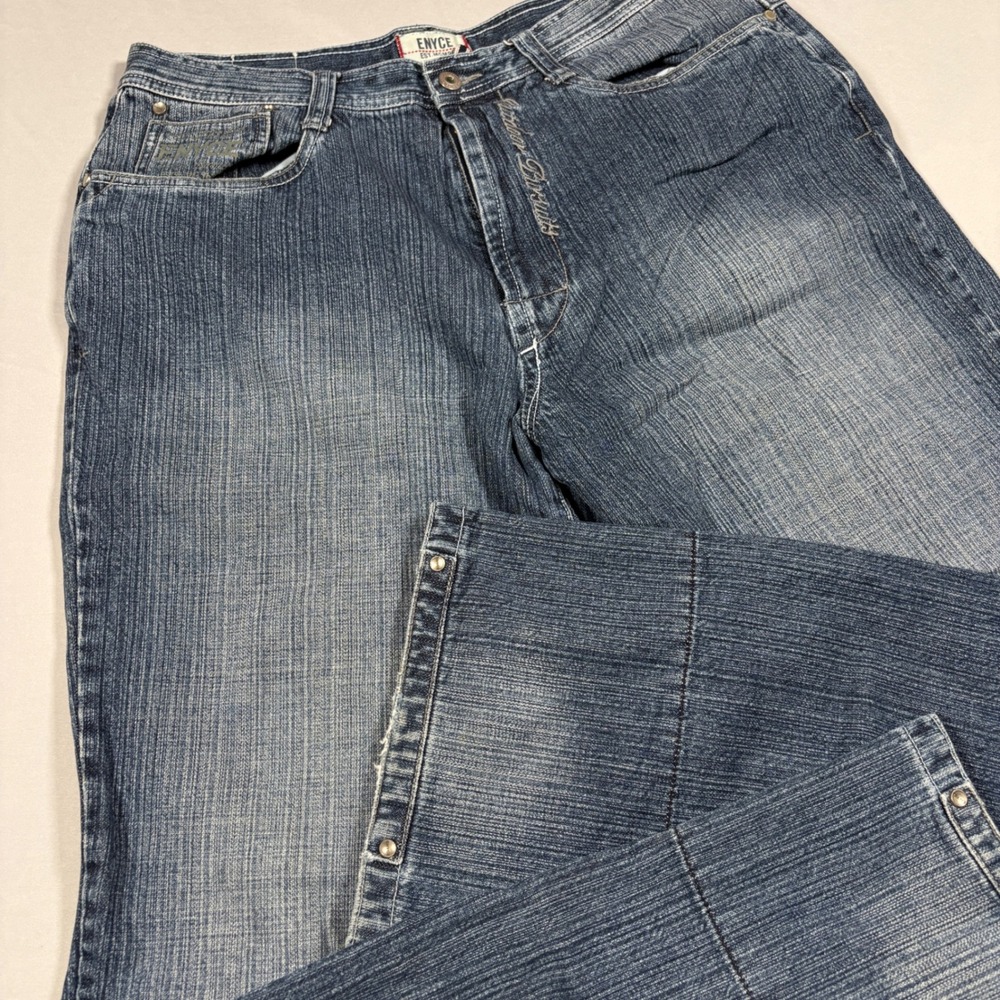 Enyce Jeans Mens 36 Outdoor Pursuits Blue Slub Denim Embroidered EUC